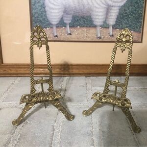 Vtg Small Solid Brass Easel Stand Holder
